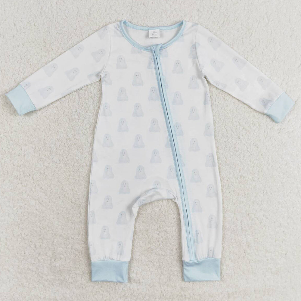 Baby Infant Boys Rompers Halloween Blue Ghost Zip Bamboo Rompers LR1125