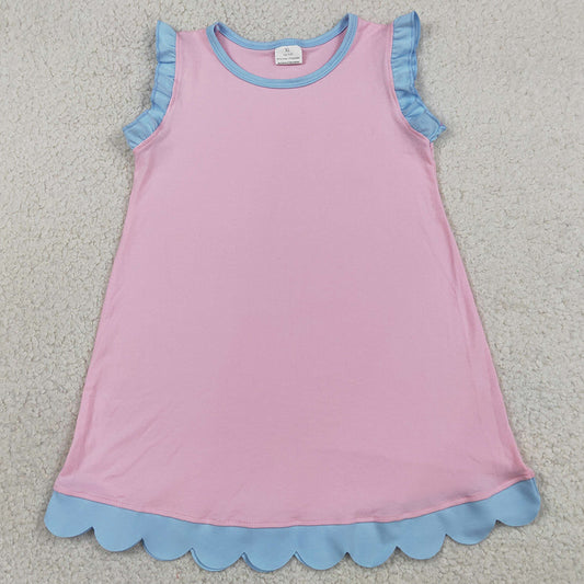 Baby Girls Dress Pink Blue Scallop Sleeveless Knee Length Dresses GSD4044
