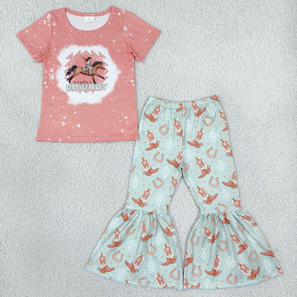 Baby Girls Cowboy Rodeo Boots Top Bell Bottom Pants Western Clothes Sets GSPO1571