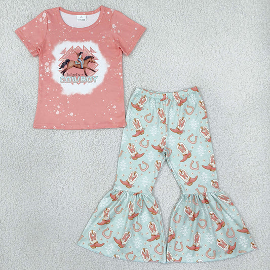 Baby Girls Cowboy Rodeo Boots Top Bell Bottom Pants Western Clothes Sets GSPO1571