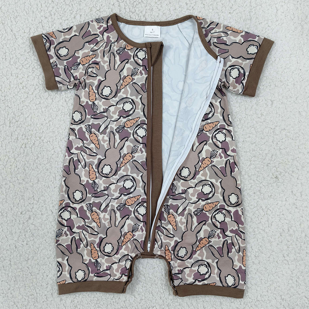 Baby Boys Rompers Olive Camo Rabbits Easter Two Way Zip Convertible Rompers SR4305