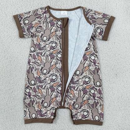 Baby Boys Rompers Olive Camo Rabbits Easter Two Way Zip Convertible Rompers SR4305
