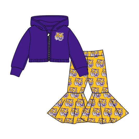Preorder(moq 5) Baby Girls LSU Tiger Team Hooded Shirts Top Bell Pants Clothes Sets 7.24