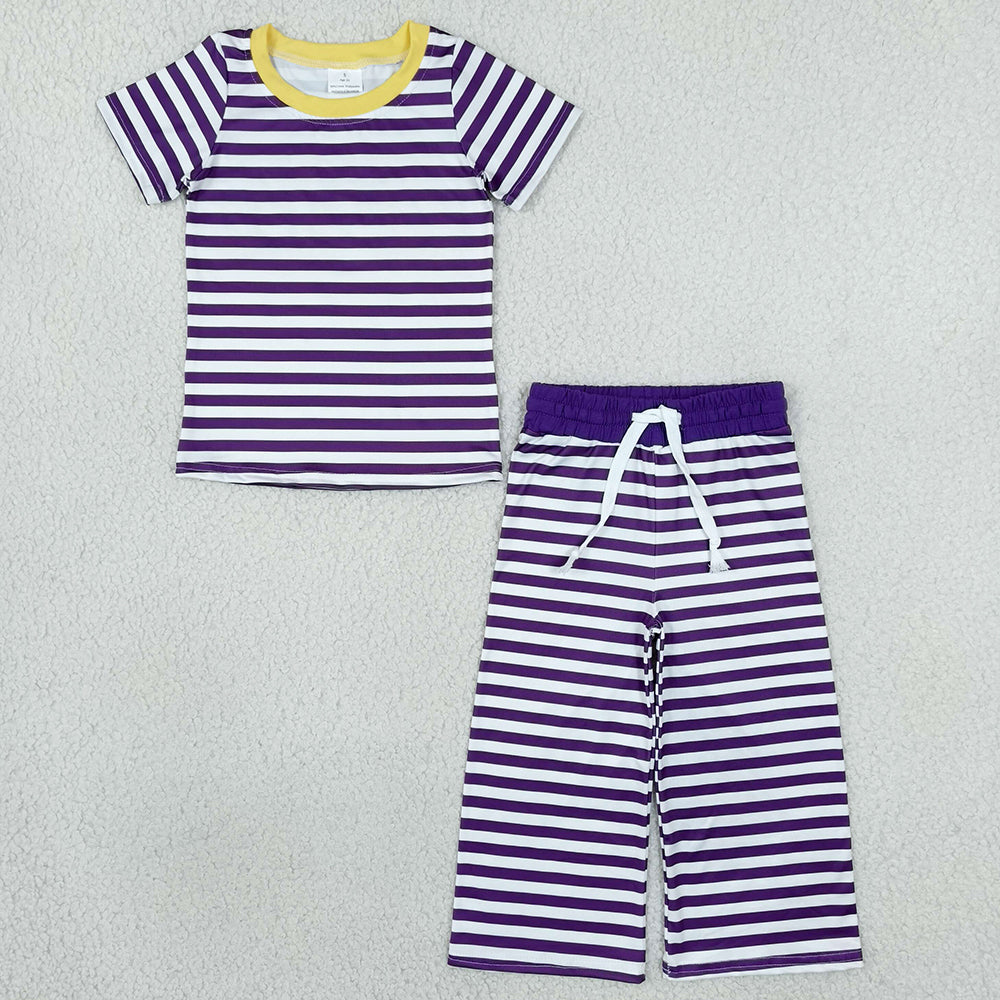 Baby Girls Clothes Purple Stripe Top Flare Pant Mardigras Pajamas Clothes Sets GSPO2386