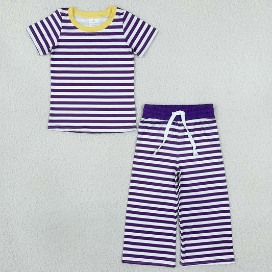 Baby Girls Clothes Purple Stripe Top Flare Pant Mardigras Pajamas Clothes Sets GSPO2386