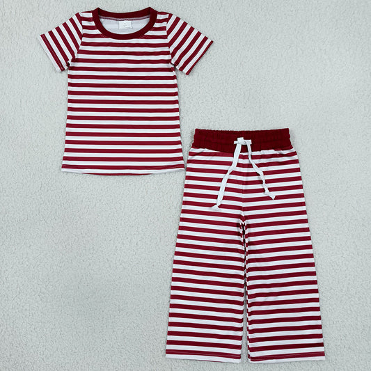 Baby Girls Short Sleeve Maroon Stripe Top Straight Pant Clothes Sets GSPO2384