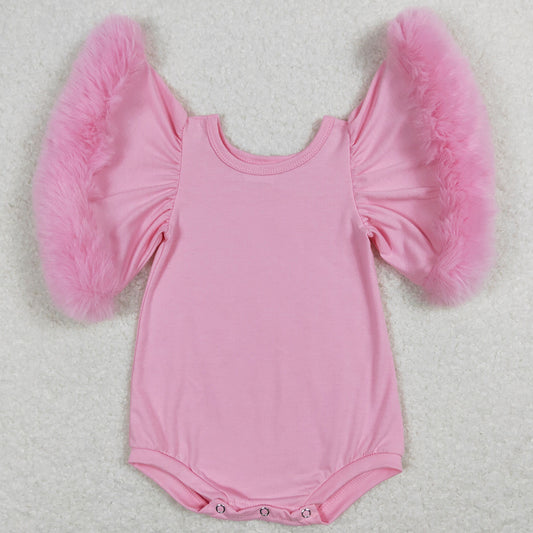 Baby Infant Girls Rompers Valentines Pink Fur Flutter Sleeve Rompers SR0583