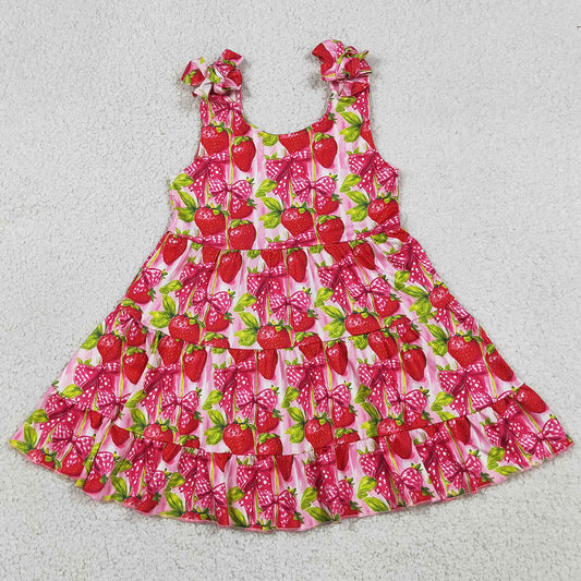 Baby Girls Dress Strap Bows Strawberry Patchwork Knee Length Dresses GSD3964