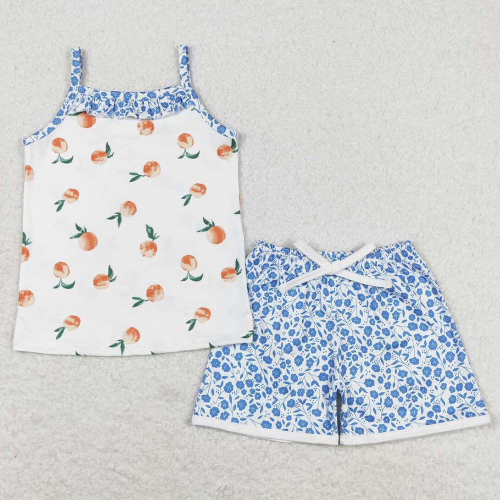 Baby Girls Clothes Peach Fruit Straps Top Shorts Summer Clothes Sets GSSO0864