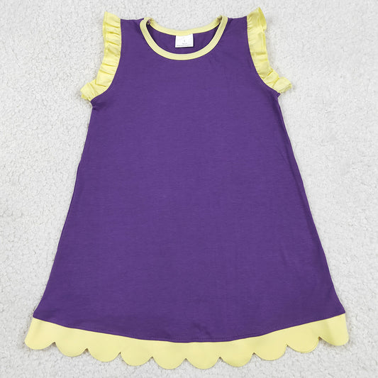 Baby Girls Dress Purple Yellow Sleeveless Scallop Knee Length Dresses GSD4046