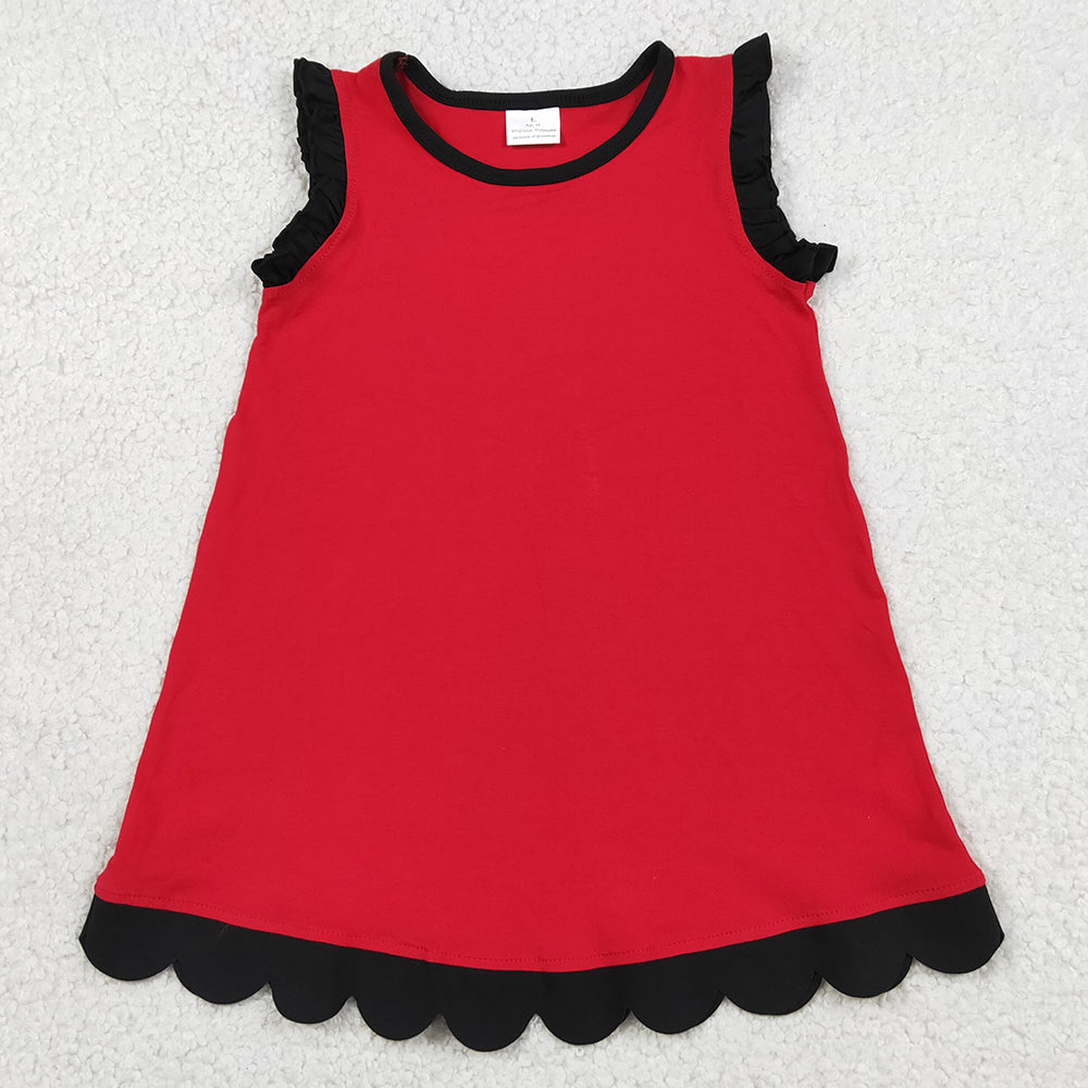 Baby Girls Dress Black Red Sleeveless Scallop Knee Length Dresses GSD4057