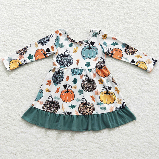 Boutique Girls Dress Pumpkin Print Long Sleeve Halloween Dresses GLD0223