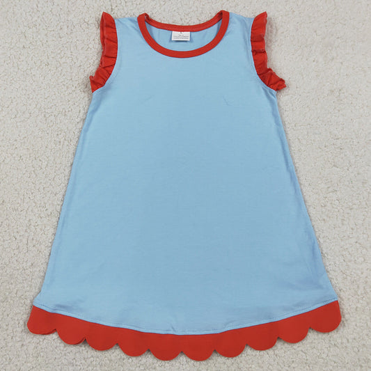 Baby Girls Dress Blue Red Sleeveless Scallop Knee Length Dresses GSD4054
