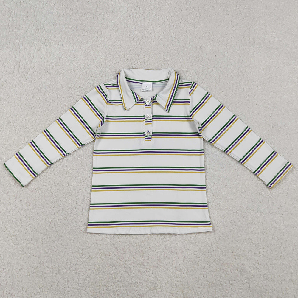 Baby Boys Clothes Tops Mardi Gras Stripes Button Polo Shirts Top BT1375 11.1