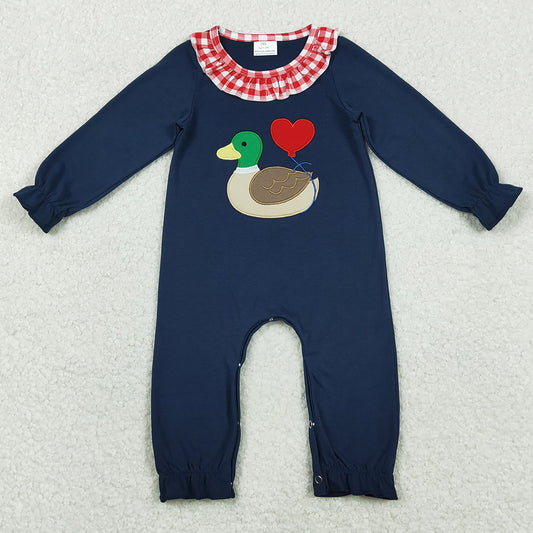 Baby Girls Rompers Embroidery Heart Ducks Valentines Collar Ruffle Footie Rompers LR2720 LR2721 11.21