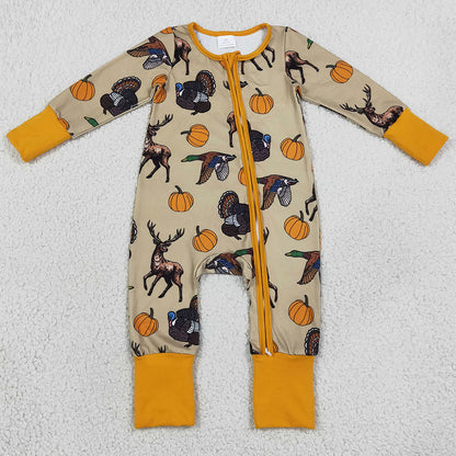 Baby Boys Rompers Pumpkins Turkey Ducks Deer Thanksgivings Two Way Zip Convertible Rompers LR3251