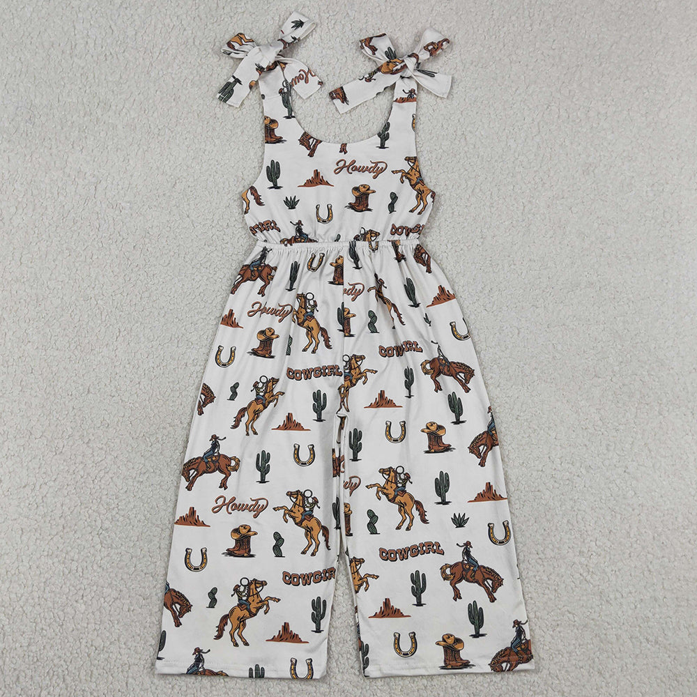 Baby Girls Jumpsuits Bows Strap Horse Rodeos Cactus Western Pants Jumpsuits SR2969