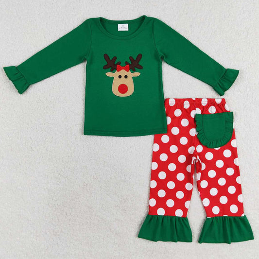 Baby Girls Clothes Christmas Deer Top Pocket Pants Pajamas Sets GLP1301