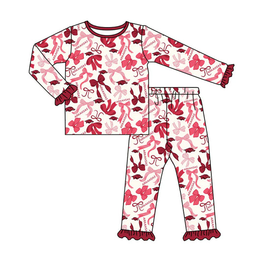 Preorder MOQ 5 Long sleeves hogs bow kids girls team pajamas 8.27