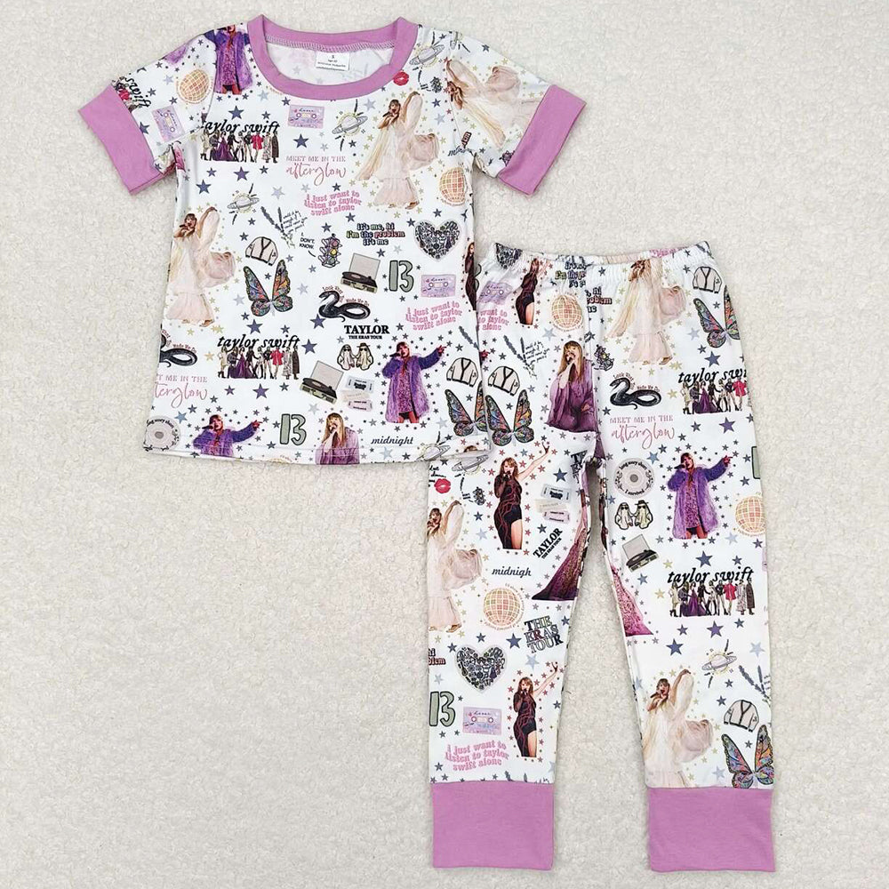 Baby Toddler Girls Pajamas Purple Tee Top Pants Pajamas Sets GSPO1414