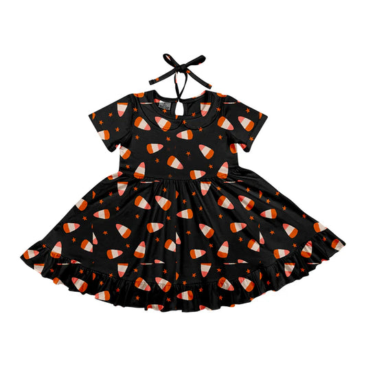 Preorder (moq 5)Baby Girls Halloween Candy Cane Short Sleeves Knee Length Dresses 6.4