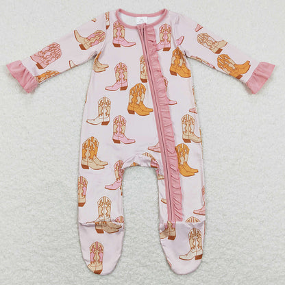 Baby Infant Girls Rompers Western Boots Zip Sleepers Rompers LR0852