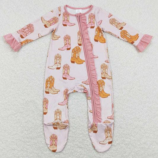 Baby Infant Girls Rompers Western Boots Zip Sleepers Rompers LR0852