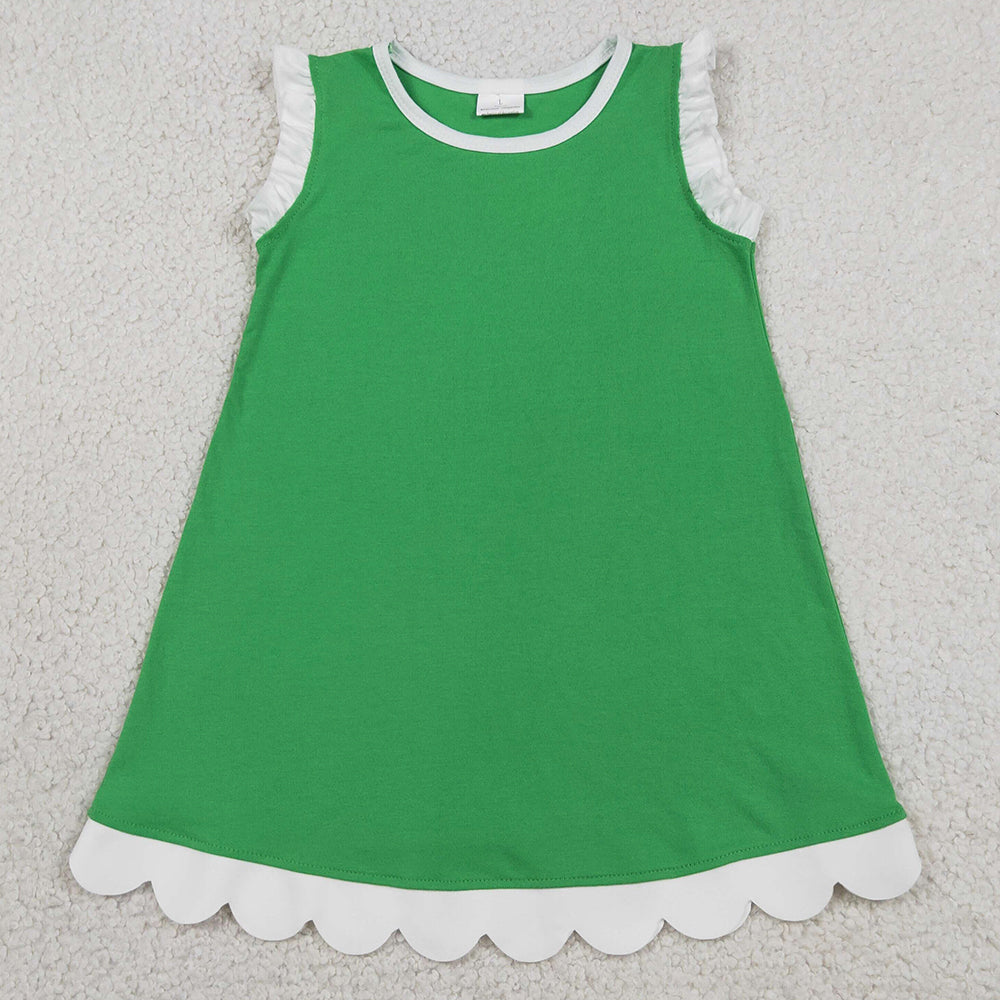 Baby Girls Dress Green Sleeveless Scallop Knee Length Dresses GSD4055
