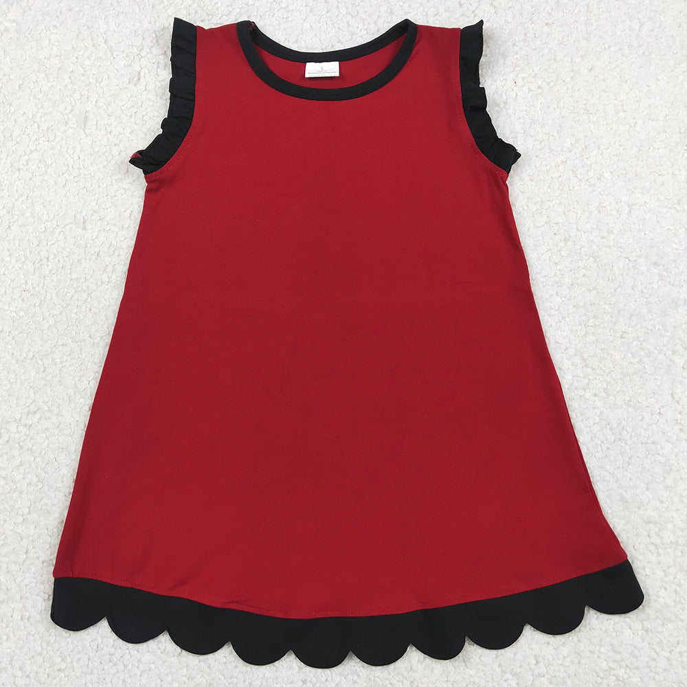 Baby Girls Dress Black Maroon Sleeveless Scallop Knee Length Dresses GSD4058