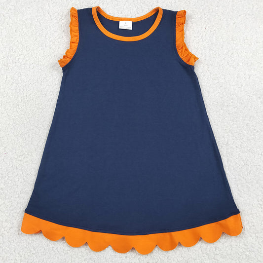 Baby Girls Dress Navy Orange Sleeveless Scallop Knee Length Dresses GSD4062