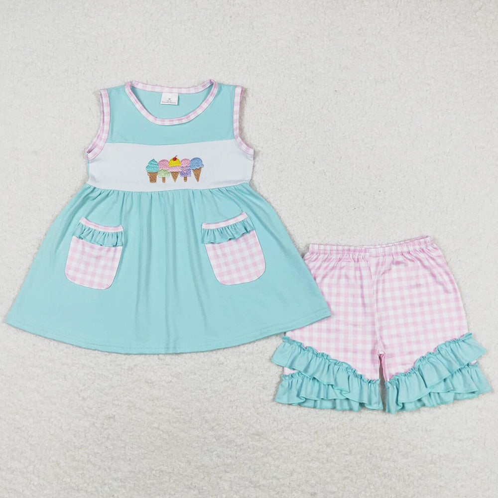 Baby Girls Clothes Popsicle Sleeveless Top Ruffle Shorts Sets GSSO0826