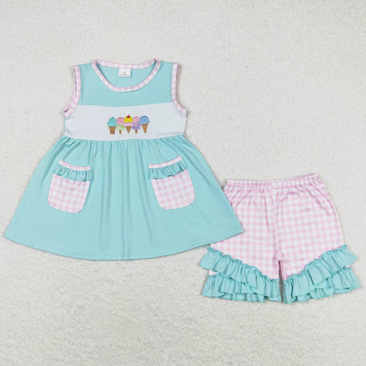 Baby Girls Clothes Popsicle Sleeveless Top Ruffle Shorts Sets GSSO0826