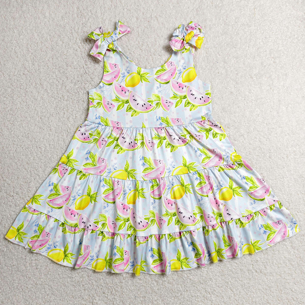 Baby Girls Dress Strap Watermelon Lemons Patchwork Knee Length Dresses GSD3965