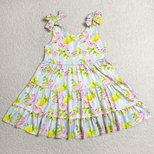 Baby Girls Dress Strap Watermelon Lemons Patchwork Knee Length Dresses GSD3965