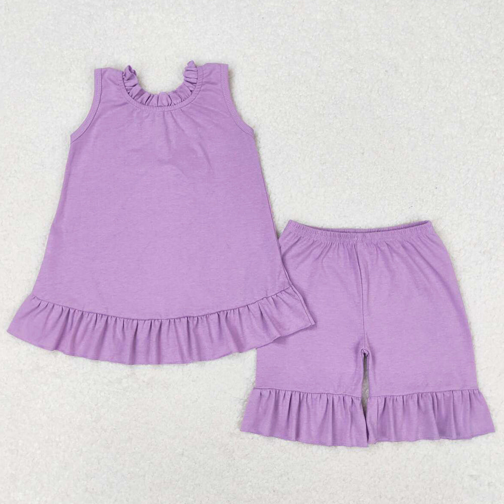 Baby Girls Clothes Lavender Bow Tunic Tops Ruffle Shorts Sets GSSO0520