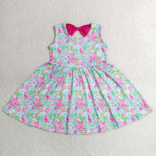 Baby Girls Dress Sleeveless Watercolor Flowers Knee Length Dresses GSD3863
