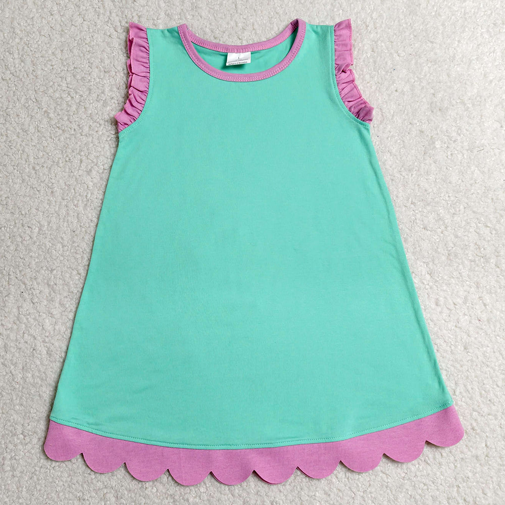 Baby Girls Dress Pink Aqua Sleeveless Scallop Knee Length Dresses GSD4049
