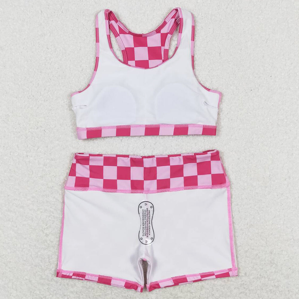 Baby Girls Clothes Pink Checkered Crop Tops Shorts Sets GSSO0905