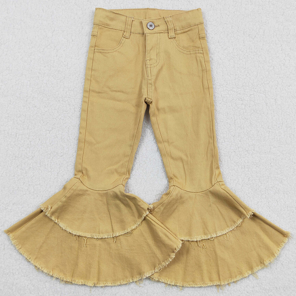 Baby Girls Denim Pants Khaki Double Ruffle Jeans Pants