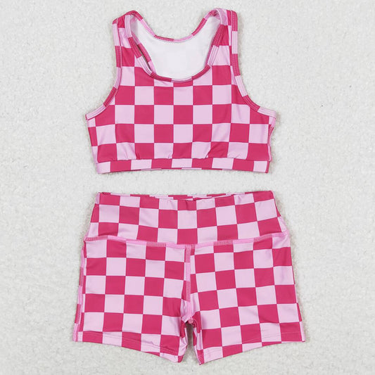 Baby Girls Clothes Pink Checkered Crop Tops Shorts Sets GSSO0905