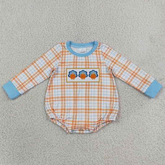 Baby Boys Rompers Embroidery Pumpkins Turkey Thanksgivings Checked Rompers LR3138