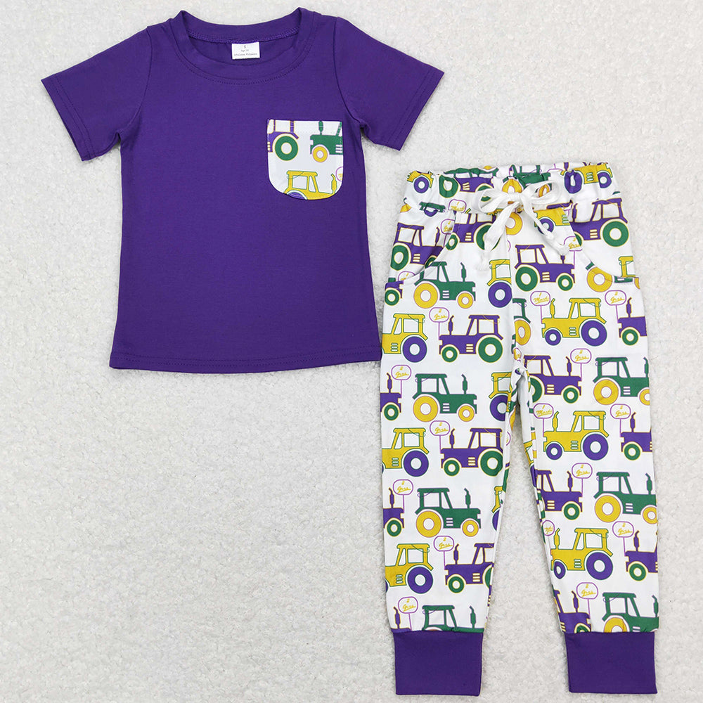 Baby Boys Clothes Mardi Gras Pocket Top Tractor Pants Sets BSPO0278