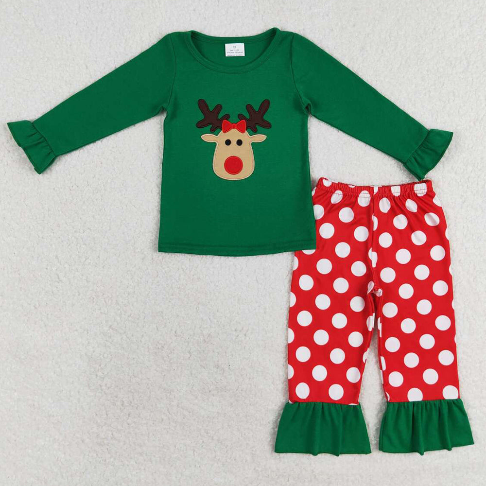 Baby Girls Clothes Christmas Deer Top Pocket Pants Pajamas Sets GLP1301