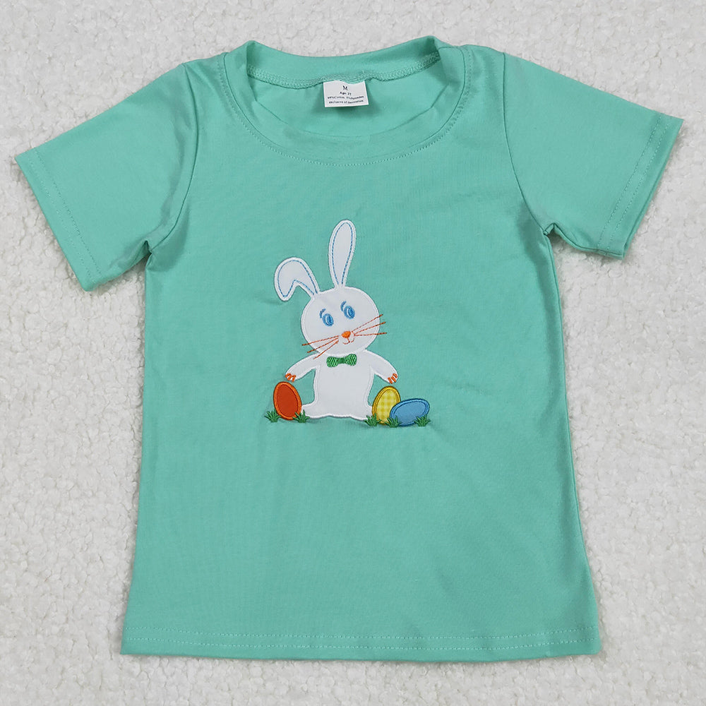 Baby Boys T-shirts Green Easter Rabbit Embroidery Short Sleeve Tee Shirts Tops BT1132