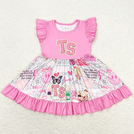Baby Girls Dress Pink TS Singer Flutter Sleeve Knee Length Dresses GSD0932