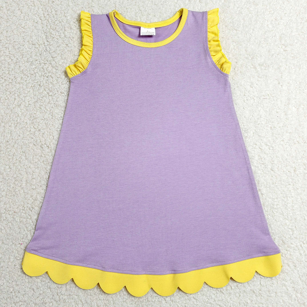 Baby Girls Dress Lavender Yellow Sleeveless Scallop Knee Length Dresses GSD4042