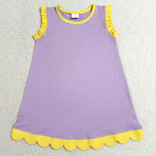 Baby Girls Dress Lavender Yellow Sleeveless Scallop Knee Length Dresses GSD4042