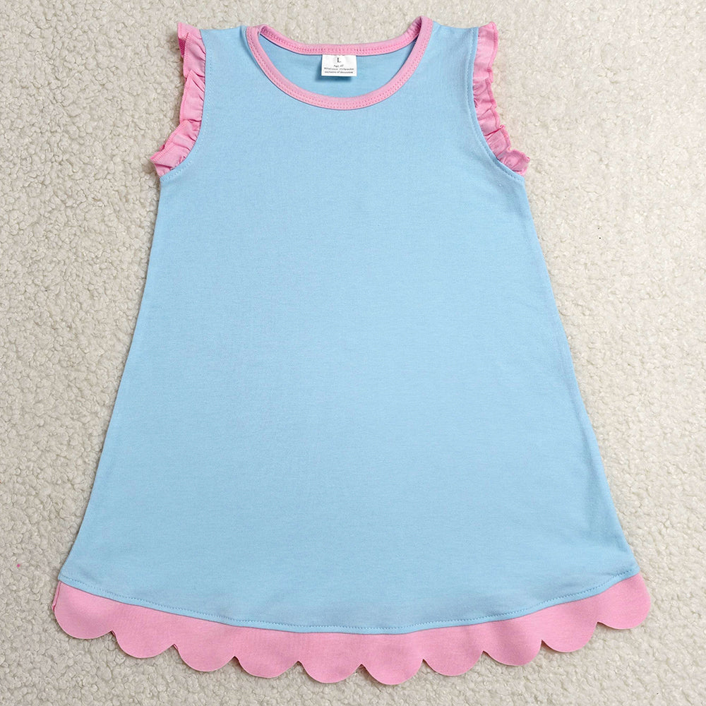 Baby Girls Dress Pink Blue Sleeveless Scallop Knee Length Dresses GSD4048