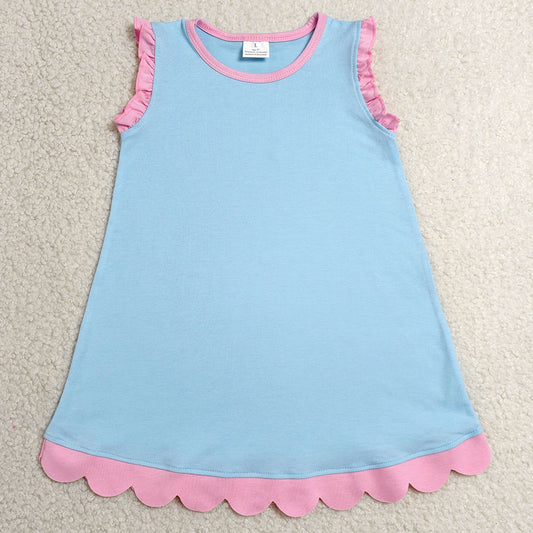 Baby Girls Dress Pink Blue Sleeveless Scallop Knee Length Dresses GSD4048