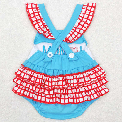 Baby Infant Girls Rompers I Love Mom Blue Ruffle Bubble Rompers SR0683